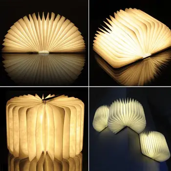 Lemn de Pliere Carte LED-Nightlight Art Lumini Decorative de Birou/Perete, Magnetic, Lampa Alb/Alb Cald