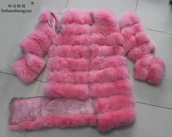 Linhaoshengyue 88CM lung natural haină de blană de vulpe cu fermoar