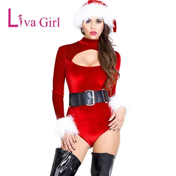 Liva Fata 2018 Crăciun Blană Roșie Salopetă De Iarnă Femei Catifea Cu Maneca Lunga Body Helancă Gol Afară Sexy Bodycon Salopeta
