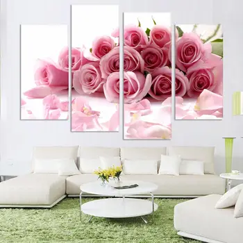 Livrare gratuita Cald Vinde 4 Panouri de Perete Moderne Pictura roz floare trandafir poza Acasa Arta Decorativa Tablou de Vopsea pe Panza Printuri