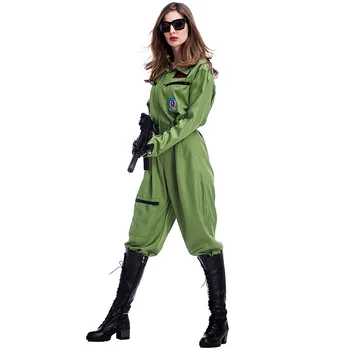 Livrare gratuita Costum de Halloween pentru femei Armata Verde pilot salopeta Costum pentru Femei Costum Rochie Fancy