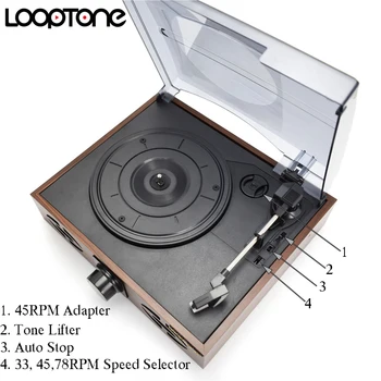 LoopTone 33/45/78 RPM Epocă placă Turnantă Jucători Pentru Vinil LP Înregistrare Phono Player 2 Difuzoare Built-in Line-out AC110~130&220~240V