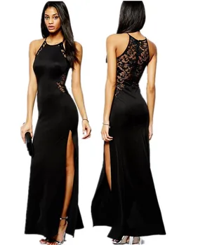Lungi elegante rochii de Seara pentru femei de vara din dantela mozaic side split se termină slim Bodycon negru rochii elegante