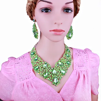 Lux mare de flori de Cristal colier și cercei lungi pentru femei de nunta rochie de bal accesoriu Africane seturi de Bijuterii