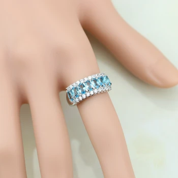 Magnific Argint 925 Inel Albastru Cubic Zirconia Albe CZ Pentru Femei Nuntă/Logodnă/Petrecere/Cadouri Inel