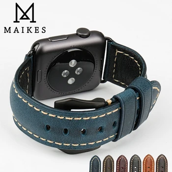 MAIKES Bună calitate italiană vaca ceas din piele trupa blue vintage watchbands pentru apple watch band 42mm 38mm curea iwatch