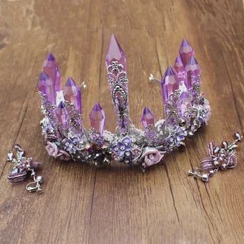 Manual De Lux Cristal Violet Mireasa Tiara Coroane Regina King Diademă Ornamente De Păr De Nunta Mireasa, Bijuterii De Păr Accesorii