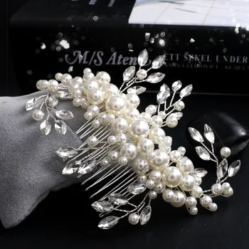Manual de perle de cristal pieptene ornamente de păr mediu mireasa, accesorii de nunta en-gros