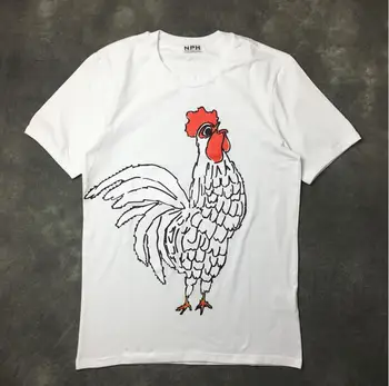Mare Noutate Nou 2017 Oameni Mari cocoș Alb T Shirt Tricou Hip Hop Skateboard Street Bumbac T-Shirt Tee Top kenye #689
