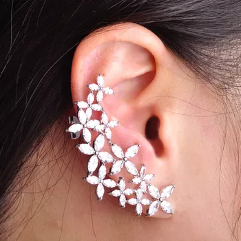 MECHOSEN Cubic Zircon Floare Cercei Ear Cuff Pentru Femei Placat cu Rodiu Petrecere Asimetrie Ureche Piercing Accesorii Nunta Joyas
