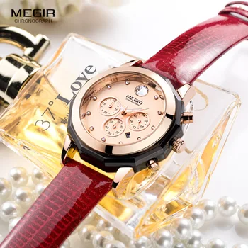 MEGIR Brand de Lux Doamnelor Ceas Cronograf de Moda din Piele Încheietura Cuarț Fata Ceas pentru Femei Iubitorii de Rochie Ceasuri Ceas 2042
