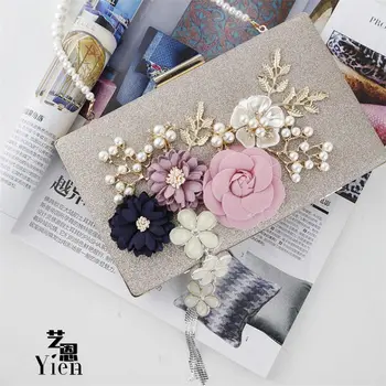 Meloke 2018 noua moda handmade florale saci de seara nunta saci de ambreiaj cu lanț pearl cadouri pentru femei MN569