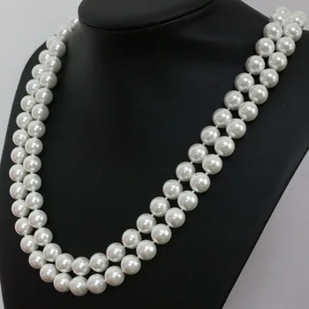 Minunat sosirea autentic alb shell 8-14mm simulate-pearl margele rotunde colier bijuterii fine 36 inch pe B1442