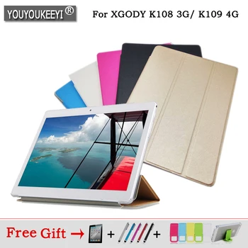 Moda 3 ori Folio PU caz acoperire stand Pentru XGODY K108 3G/ K109 4G telefon 10.1 inch tablet pc ,5 culori pentru a alege+3 cadouri