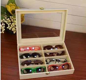 Moda de lemn avem din piele PU 8-grila de ochelari, suglasses cutie de depozitare bijuterii organizator organizator de bijuterii pentru ochelari de soare YJ005