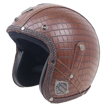 Moda din piele PU acoperite de Epocă motocicleta casca masca opțiunile Deschise fata retro casca Adulți casco pentru bărbat și femeie