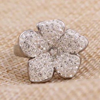 Moda Floare Inel Inel din otel Inoxidabil Cristal Zirconiu CZ Bijuterii de Nunta Pentru Femei