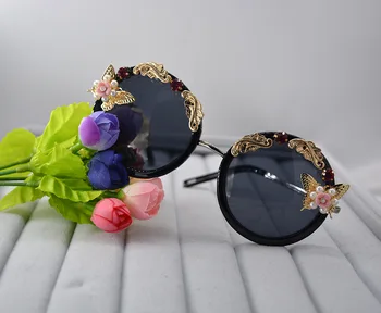 Moda Floare Trandafir ochelari de Soare pentru Femei Rotund Ochelari de Soare Oglindă Fluture Pearl Decor Eyewears Oculos Designer de Brand