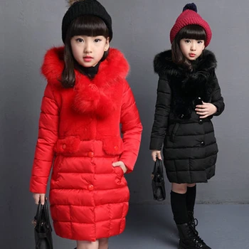 Moda Mediu-Lung Fete de Iarnă Haina de Blana cu Gluga pentru Copii Îmbrăcăminte Termică Bumbac Căptușit Jacheta Copii Hanorac Uza TZ115