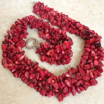 Moda naturale de coral roșu neregulate pietriș chips-uri 3x5mm piatră lanț cravată colier pentru femei bijuterii de luare 18