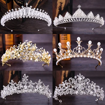 Moda Nouă Aur Argint Accesorii De Par Regina Printesa Mireasa Diademe Coroana Pearl Stras Nunta Femei Bijuterii De Păr