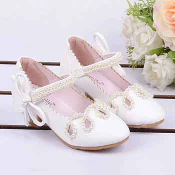Moda Nouă copii pantofi fete tocuri inalte pantofi printesa margele fetele petrecere de nunta de copii papion dans pantofi roz de aur alb