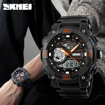 Moda în aer liber, Ceasuri Sport Barbati SKMEI Brand Dual Display LED Digital analog Cuarț Ceas pentru Bărbați rezistent la apa 50M Înot Ceas