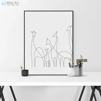 Modern Picasso Alb-Negru Linii Canvas A4 Arta De Imprimare Poster De Perete Imagini Girafa Familie Living Home Deco Tablou Fara Rama