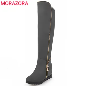 MORAZORA Genunchi ridicat cizme pentru femei în primăvară toamnă cizme de moda turma solide femei cizme creșterea înălțime de dimensiuni mari 34-43
