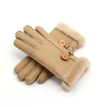 Mănuși pentru Femei, Mănuși groase de Iarna din Piele Blana Gros de Moda Mănușă de piele de Oaie Casual Lână Îmbrăcăminte, Accesorii de Îmbrăcăminte de Lână Carouri