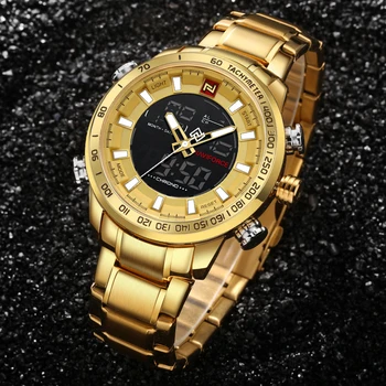 NAVIFORCE Brand Bărbați Aur Led Digital Ceas cu Cuarț Ceas pentru Bărbați Armată Militar Ceasuri Sport Om Plin de Oțel relogio masculino 2017