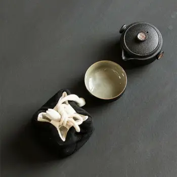 Negru din Ceramică Chineză Kung fu Ceainicul de Ceașca de Călătorie Set de Ceai din Bumbac Sac de Depozitare