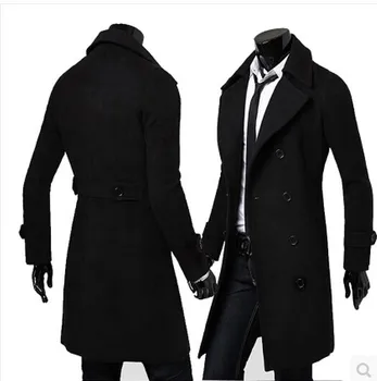 Negru, gri, kaki moda toamna haină lungă bărbați șanț adolescente slim mens jachete si paltoane de iarnă haină de lână barbati mens trenci ofițeresc