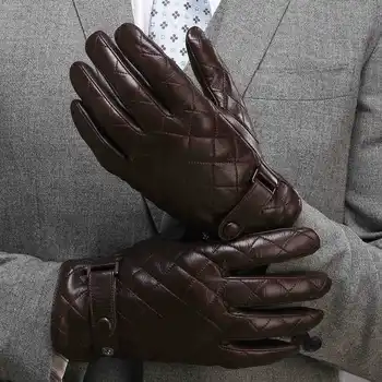 New Sosire 2018 Bărbați Mănuși Încheietura Reală Solidă din Piele de Moda Termică piele de Oaie de Iarna Mănușă Plus Catifea M020NC