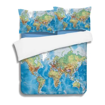 New sosire hartă a lumii de design twin regele regina dublu lenjerii de pat pillowshams carpetă acopere set de lenjerie de pat set