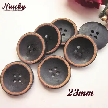 Niucky 23mm 36L 4 găuri gravate cu laser margine de castron din lemn negru haina butoane naturale ambarcațiuni de cusut decor acasă materiale W0201-036
