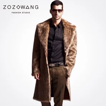 Noi 2017 Zozowang solid casual v gât vrac faux blana jacheta barbati lungă de moda streetwear ține de cald deschide ochi haina bărbați