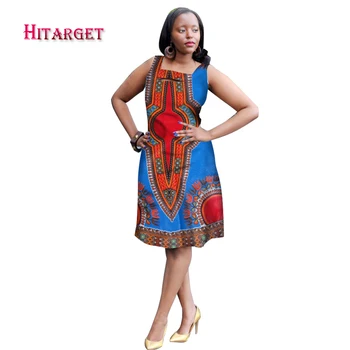 Noi African Rochii pentru Femei Bazin Riche 2017 Moda rochie fără Mâneci-linie de Rochii Dashiki Kanga Ankara Haine Africane WY1541