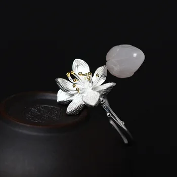 NOI Argint 925 Inel Pentru Femei Comun Inel Simplu de Epocă Lotus de Cristal Inel de sex Feminin de Jad Nunta Bijuterii Fine YR7