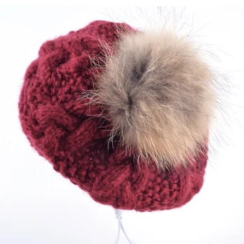 Noi de Iarna femei pălărie Berete de lână tricot pompom bereta doamnelor capac plat os gorras Planas boina Real blană de raton mingea pălării pentru femei
