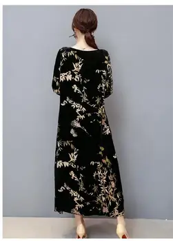 Noi de primăvară și de iarnă vintage Negru vrac pleuche rochie de moda pentru femei maneca 3/4 basic print catifea pulover rochie lunga XXXL