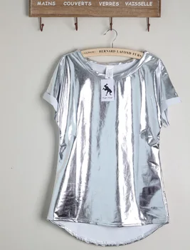Noi Punk Femei Argint Strălucitor Scurt cu Mâneci lungi tricou Personalizat Vrac Tee topuri