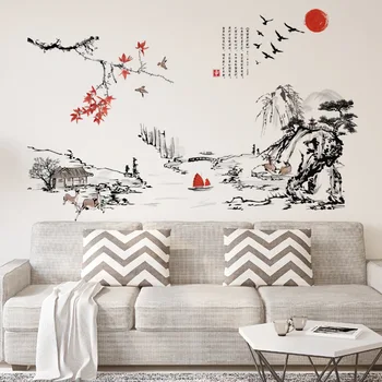 Noi Sosesc Stil Chinezesc Copac Autocolante De Perete Camera De Zi De Decorare Epocă Poster Tapet Decor Acasă Decalcomanii De Picturi Murale