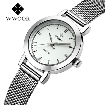 Noi Sosiri WWOOR Brand Femei Cuarț Ceasuri Analogice Doamna de Afaceri Ceas de Argint din Oțel Complet Trupa Ceasul Înapoi Lumina Montre Reloj