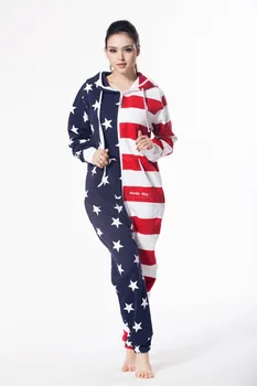 Nordic Mod Steagul American Unisex Costum Doamnelor O Bucată Salopeta Din Fleece Hoody Costum
