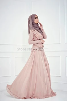 Nou 2016-linie de Înaltă Guler Mâneci Lungi Șampanie Hijab Underscarf Dubai Caftan Marocan Musulman Rochii de Seara Rochie de Bal Rochie