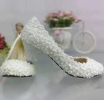 Nou 2018 ivory pantofi de nunta femei dantelă flori de pantofi de mireasa handmade plus dimensiuni reduse med tocuri inalte pantofi de domnisoara de onoare