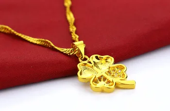 Noua Fată Bijuterii de Aur de 24k Aur Galben Trifoi Pandantiv Colier Drăguț Lanț Colier 46 cm Dimensiune Lady Charm cadou de Ziua bijoux