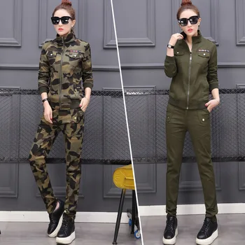 Noua femei 2017 primăvara și toamna de moda casual de dimensiuni mari camuflaj tactice costum serviciul militar set de două piese AL228