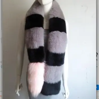 Noua moda cu dungi coada real blană de vulpe șal reale eșarfă de blană customerized blană de vulpe șal doamna blinger iarna toamna eșarfă